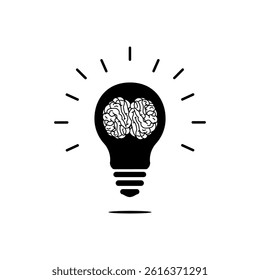 Creative idea, light bulb with brain inside icon.
