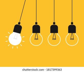 Creative idea with light bulb different on yellow background. business thinking idea. innovation and solution symbol. vector illustration in flat style modern design.  