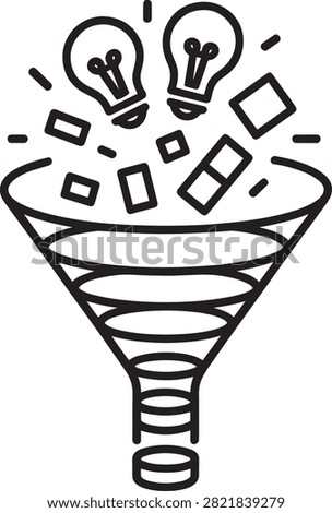 Creative idea light bulb funnel concept with floating icons and innovation symbols