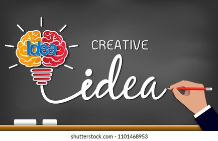 Creative idea light bulb icon. spark success in business inspiration drawing on blackboard background. vector illustration. EPS 10
