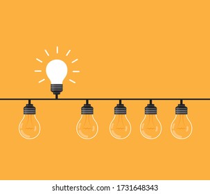 Creative idea and light bulb icon in flat design.