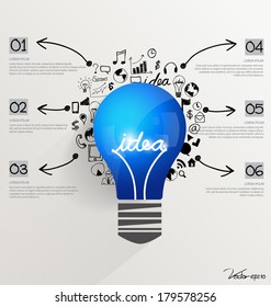 Creative idea in Light bulb as inspiration concept with drawing chart and graphs business strategy plan concept idea, vector illustration 