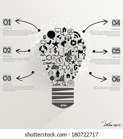 Creative idea in Light bulb as inspiration concept with drawing chart and graphs business strategy plan concept idea, vector illustration