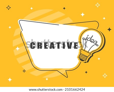 Creative Idea with light bulb and speech bubble on yellow background. Vector illustration flat design for banner, poster, tips, and wallpaper. Suggestion concept.