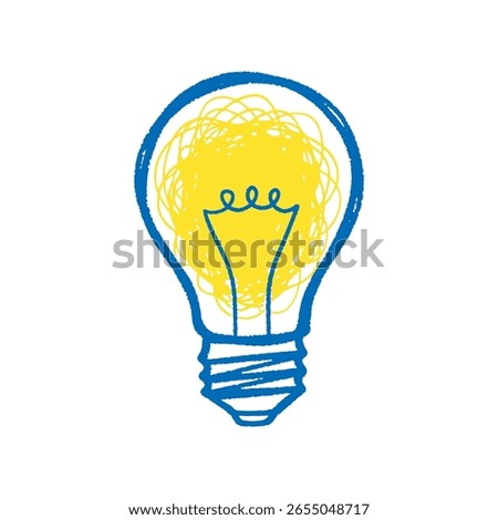 Creative idea lightbulb icon hand drawn doodle sketch illustration symbol for innovation solution energy electricity yellow blue graphic vector art work