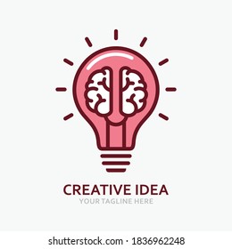 Creative idea in line icon, Creative brain light bulb logo vector illustration, Symbol of innovation, idea, mind, thinking, solution, education 