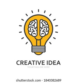 Creative idea in line icon, Creative brain light bulb logo vector illustration, Symbol of innovation, idea, mind, thinking, solution, education 