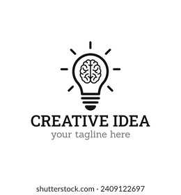 Creative idea line icon. Brain in lightbulb vector illustration. Thin sign of innovation, solution, education logo.