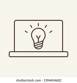 Creative idea line icon. Laptop, lightbulb, thinking. Invention concept. Can be used for topics like startup, marketing, solution