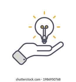 Creative Idea Line Icon. Light bulb in hand education, innovation logo. Vector Illustration EPS10