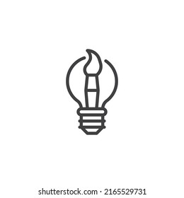 Icono de línea de idea creativa. signo de estilo lineal para concepto móvil y diseño web. Bombilla de luz con icono vector de contorno de brocha. Símbolo, ilustración del logotipo. Gráficos vectoriales