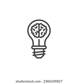 Creative idea line icon. linear style sign for mobile concept and web design. Light bulb with brain outline vector icon. Symbol, logo illustration. Vector graphics