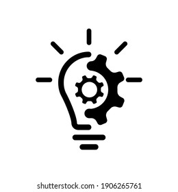 Creative idea line icon. Lump with gear icon. Brain in lightbulb vector illustration. Thin sign of innovation, solution, education logo. Vector EPS 10. Isolated on white background