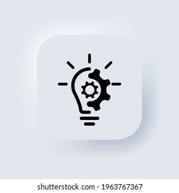 Creative idea line icon. Lump with gear icon. Brain in lightbulb vector illustration. Thin sign of innovation, solution, education logo. Neumorphic UI UX white user interface web button Vector EPS 10.