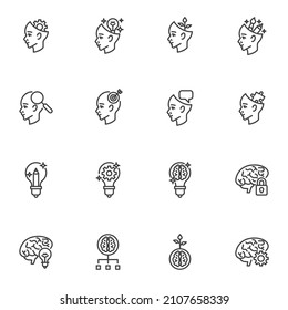 Creative idea line icons set, outline vector symbol collection, linear style pictogram pack. Signs, logo illustration. Set includes icons as imagination, human brain, mental growth, idea thinking