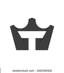 Creative idea logo crown with negative space T icon - vector