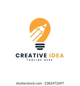 Creative idea logo design concept simple and modern light bulb and pencil logo 