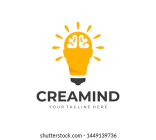 Creative idea logo design. Human head as light bulb vector design. Smart human head with brain logotype