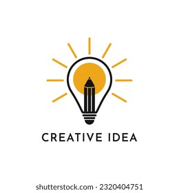 Creative idea logo design inspiration with light bulb and pencil