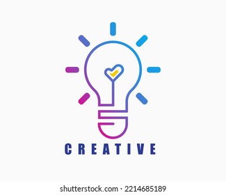 creative idea logo design template. line art style logo. bulb and love illustration vector
