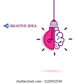 Creative idea Logo with a half of light bulb and brain isolated on white background. Symbol of creativity. EPS 10