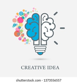Creative idea Logo with a half of light bulb and brain isolated on white background. Symbol of creativity. EPS 10