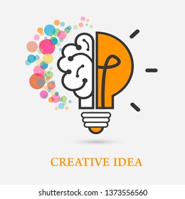 Creative idea Logo with a half of light bulb and brain isolated on white background. Symbol of creativity. EPS 10