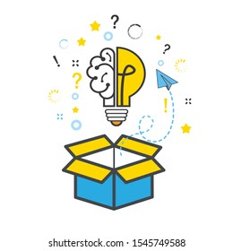 Creative idea Logo with a half of light bulb and brain isolated on white background. Symbol of creativity. EPS 10