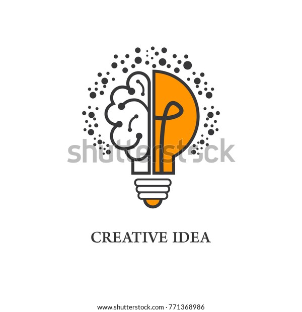 白い背景に半分の電球と脳を持つクリエイティブなアイデアのロゴ 創造性の象徴 Eps10 のベクター画像素材 ロイヤリティフリー