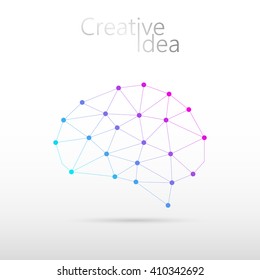Creative idea logo illustration. Brain polygon design. Modern vector low poly design.