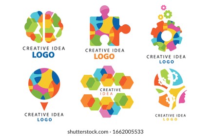 Creative Idea Logo Templates Collection, Digital Learning, Modern Technology Colorful Badges Vector Illustration on White Background