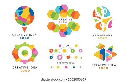 Creative Idea Logo Templates Collection, Colorful Geometric Business Badges Vector Illustration