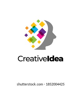 Creative idea logo. Thinking / Think idea concept, Brain storm power thinking brain symbol