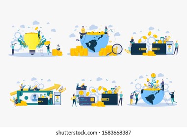Creative idea to make a lot of money. The metaphor of a successful business. People catch money on the bait.