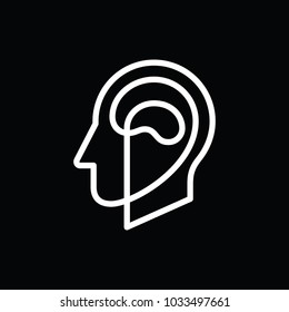 Creative idea, man head and brain vector icon.