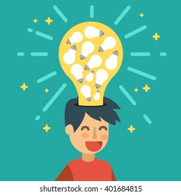 Creative idea with many light bulbs. Plenty of ideas concept illustration.