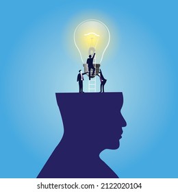 Creative idea mind concept, businessman having light bulb inside his head, illustration of  innovation in business 
