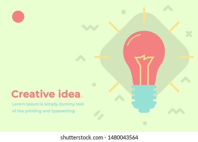 Creative Idea Modern Design Concept with Big Shining Light Bulb, Headline and Text Place. Suitable for Web banner, Infographics, Hero images. Flat Vector Illustration Isolated on Trendy Background