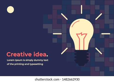 Creative Idea Modern Design Concept with Big Shining Light Bulb, Headline and Text Place. Suitable for Web banner, Infographics, Hero images. Flat Vector Illustration Isolated on Trendy Background