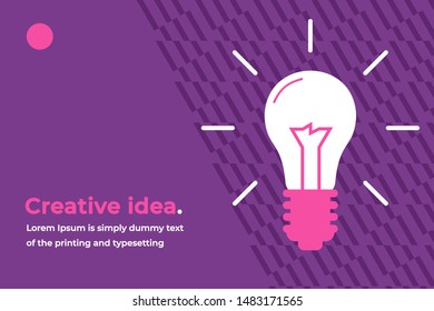 Creative Idea Modern Design Concept with Big Shining Light Bulb, Headline and Text Place. Suitable for Web banner, Infographics, Hero images. Flat Vector Illustration Isolated on Trendy Background