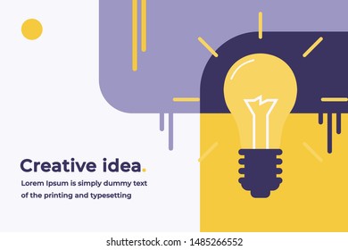 Creative Idea Modern Design Concept with Big Shining Light Bulb, Headline and Text Place. Suitable for Web banner, Infographics, Hero images. Flat Vector Illustration Isolated on Trendy Background