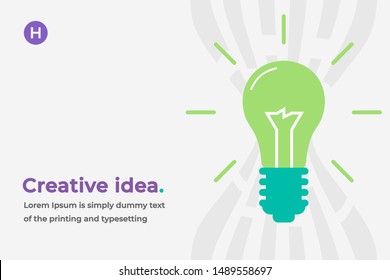 Creative Idea Modern Design Concept with Big Shining Light Bulb, Headline and Text Place. Suitable for Web banner, Infographics, Hero images. Flat Vector Illustration Isolated on Trendy Background