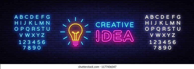 Creative Idea Neon Sign Vector. Creative Idea Neon Logo, Design Template, Modern Trend Design, Night Neon Signboard, Night Bright Advertising, Light Banner, Light Art. Vector. Editing Text Neon Sign