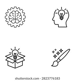 Creative idea outline icon collection featuring innovation symbols lightbulb brain brush and thinking concepts for education business brainstorming problem solving and professional design resources