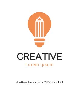 Creative Idea Pencil Bulb Logo Design Pencil with Bulb Logotype