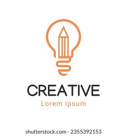 Idea creativa Lápiz de diseño de logotipo de bombilla con logotipo de bombilla