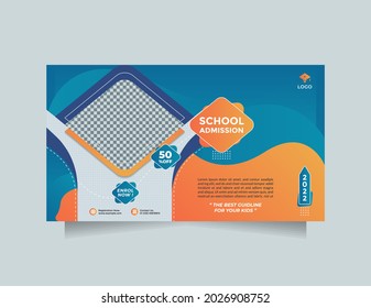 Creative idea school education admission social media post and banner template . Blue orange design vector with a photo collage 