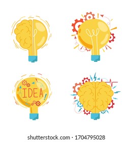 Creative idea. Set of Light lamp bulbs in flat style for web design and banners. Vector illustration.