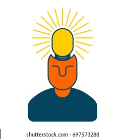 Creative idea. smart boss. man with light bulb in his head. Bright thoughts. Business concept icon