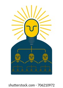 Creative idea. smart boss. man with light bulb in his head. Bright thoughts. Business concept icon